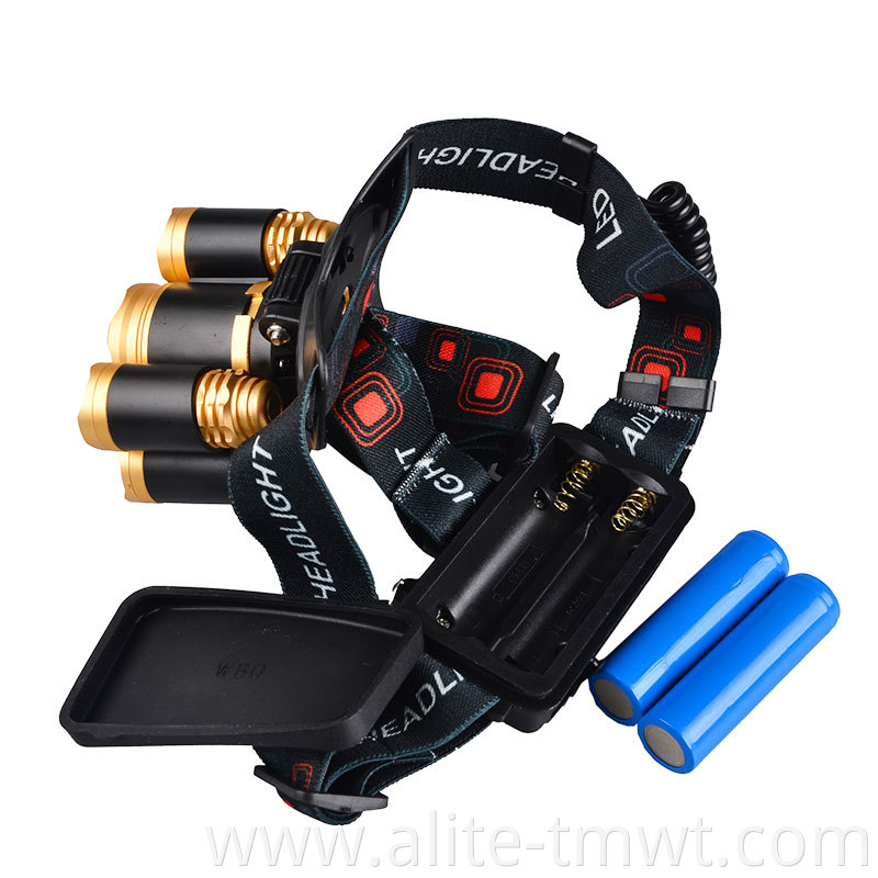 5 Led Headlamp T6 4XR2 LED Zoom 18650 Rechargeable High Power Waterproof Led Headlamp